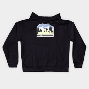 Airport building and airplanes on runway. Travel and tourism illustration design. Airport building and airplanes on runway. Kids Hoodie